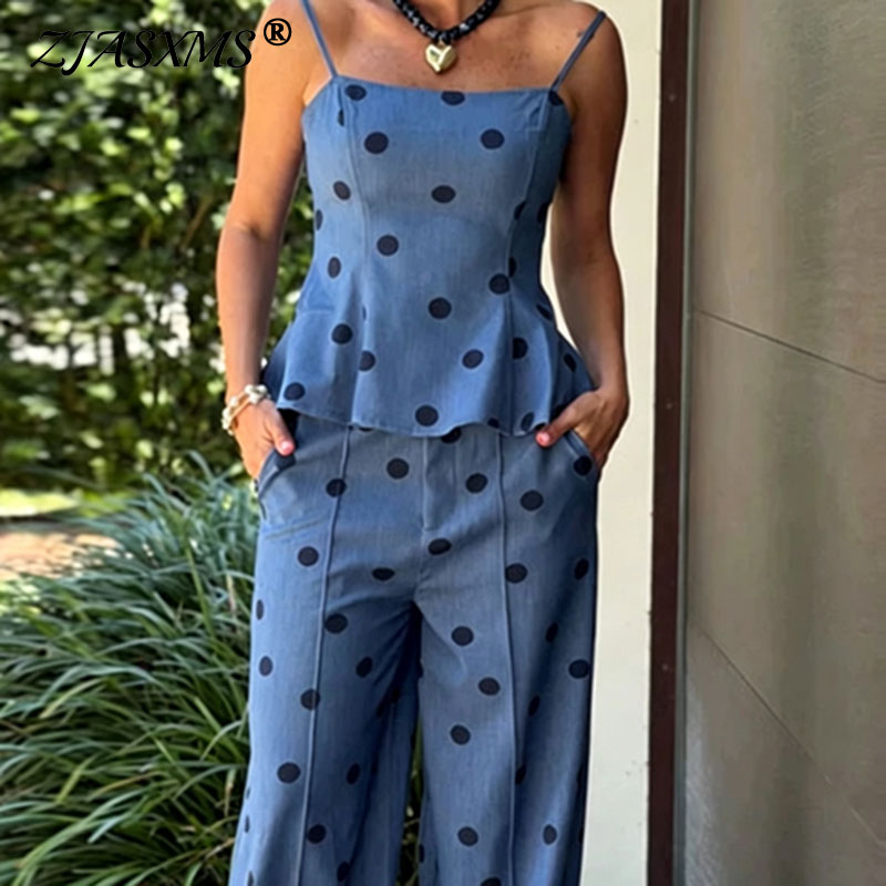 Vintage Dot Print Chambray Two - Suspender Tank Top review and price