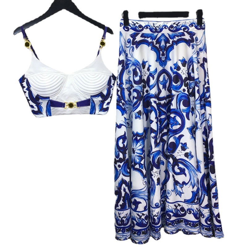 Summer Bohemain Blue And White - Suspender Tank Top review and price